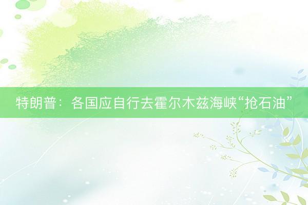 特朗普：各国应自行去霍尔木兹海峡“抢石油”