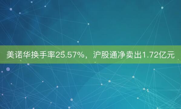 美诺华换手率25.57%，沪股通净卖出1.72亿元