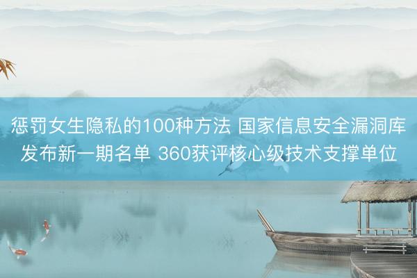 惩罚女生隐私的100种方法 国家信息安全漏洞库发布新一期名单 360获评核心级技术支撑单位