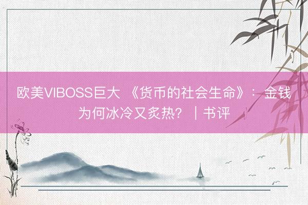 欧美VIBOSS巨大 《货币的社会生命》：金钱为何冰冷又炙热？｜书评