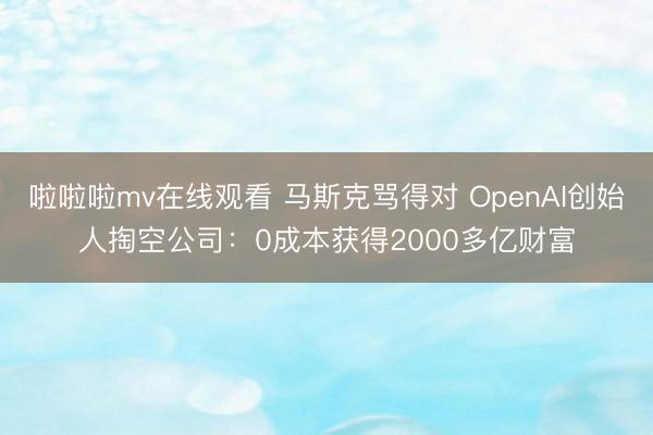 啦啦啦mv在线观看 马斯克骂得对 OpenAI创始人掏空公司：0成本获得2000多亿财富
