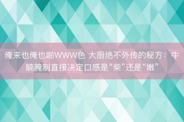 俺来也俺也啪WWW色 大厨绝不外传的秘方：牛腩腌制直接决定口感是“柴”还是“嫩”