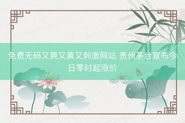 免费无码又爽又黄又刺激网站 贵州茅台宣布今日零时起涨价