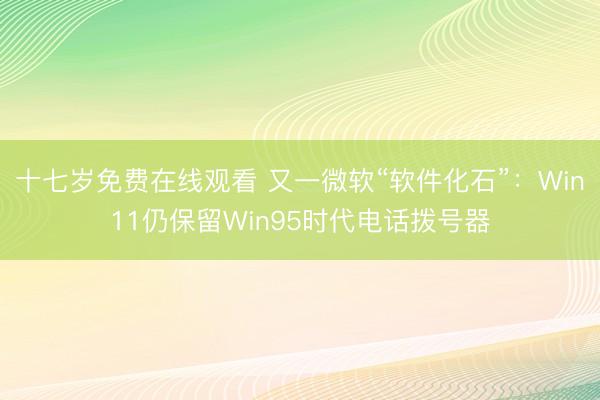 十七岁免费在线观看 又一微软“软件化石”：Win11仍保留Win95时代电话拨号器