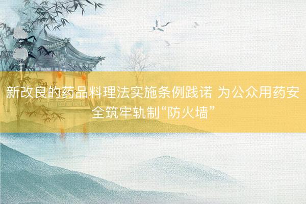 新改良的药品料理法实施条例践诺 为公众用药安全筑牢轨制“防火墙”
