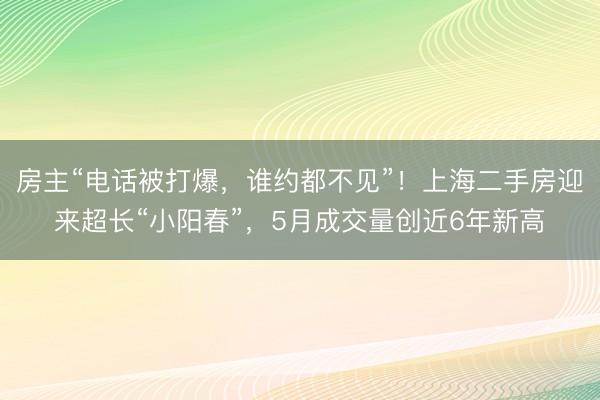 房主“电话被打爆，谁约都不见”！上海二手房迎来超长“小阳春”，5月成交量创近6年新高