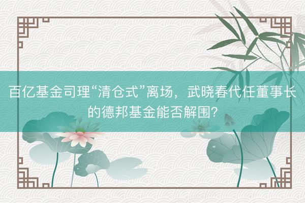 百亿基金司理“清仓式”离场，武晓春代任董事长的德邦基金能否解围？