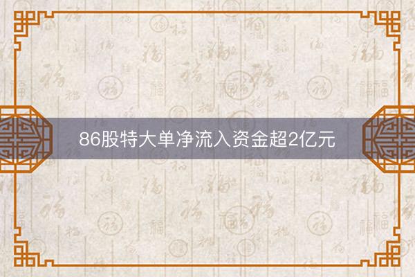 86股特大单净流入资金超2亿元