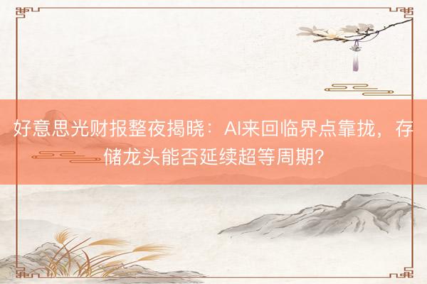 好意思光财报整夜揭晓：AI来回临界点靠拢，存储龙头能否延续超等周期？
